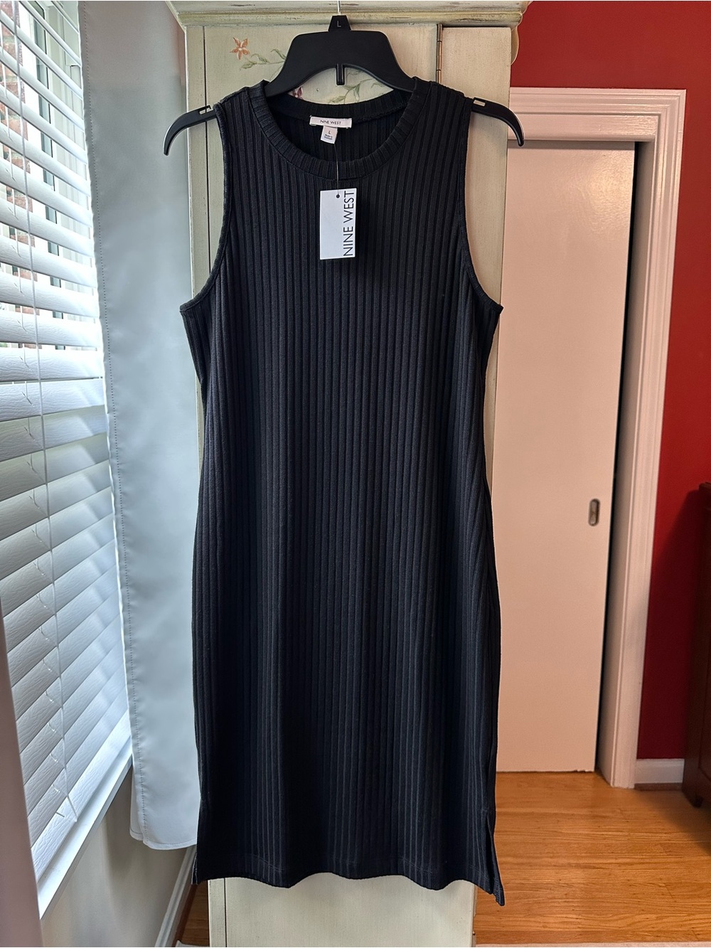 NWT Nine West Black Ribbed Sleeveless Sheath Dress